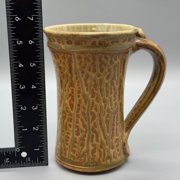Handmade Studio Pottery Large Mug Textured Bark Glaze Artisan Stoneware 16oz - Picture 7 of 8